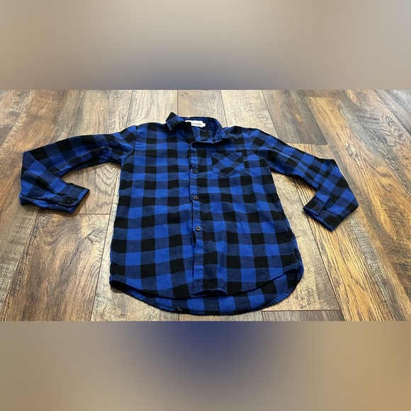 Grandwish Boys Flannel Long Sleeve Shirt, Blue Black Check Plaid Size 10-12 - Picture 2 of 5